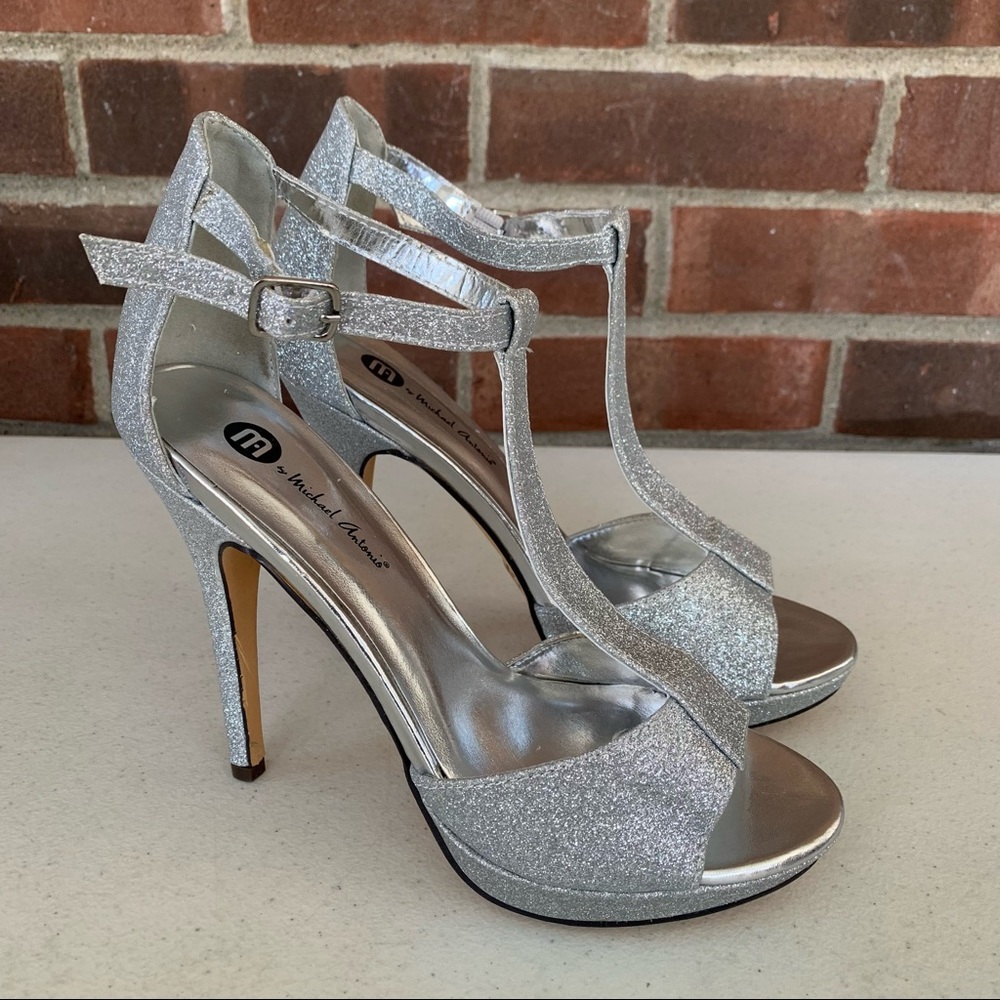 M by Michael Antonio Silver glitter Open Toe Stiletto Sandals Women's US 10 M